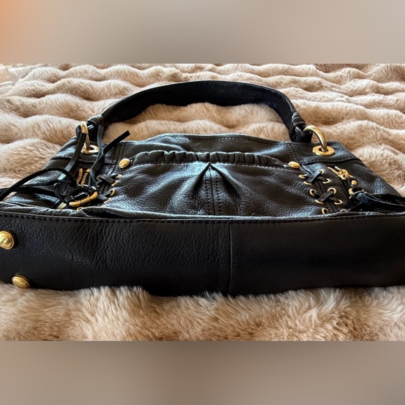 B. Makowsky leather hobo shoulder bag with gold hardware and lace-up - Picture 2 of 11